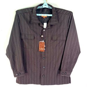Vicci Uomo Striped Lined Button Up Shirt Mens Size L Brown Pockets NWT
